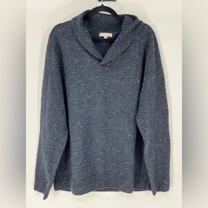 GRAYSON & DUNN WOOL BLEND SHAWL COLLAR SWEATER IN NAVY & WHITE W/ ELBOW PATCHES‎